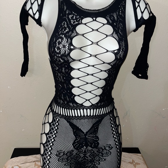 COPY - Fashion sexy hollow out body-con mesh see through dress with sleeves lin… - Picture 5 of 5